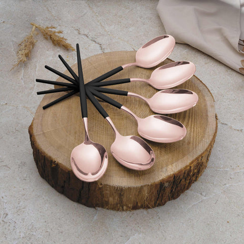  BH/3073, juego de cubiertos de 24 piezas con recubrimiento PVD de oro rosa pulido espejo, negro, oro rosa, juego de cubiertos de 24 piezas, juego de cubiertos, cubiertos, espejo, vajilla