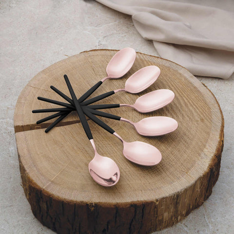  BH/3073, juego de cubiertos de 24 piezas con recubrimiento PVD de oro rosa pulido espejo, negro, oro rosa, juego de cubiertos de 24 piezas, juego de cubiertos, cubiertos, espejo, vajilla