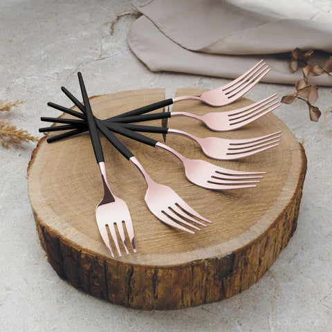  BH/3073, juego de cubiertos de 24 piezas con recubrimiento PVD de oro rosa pulido espejo, negro, oro rosa, juego de cubiertos de 24 piezas, juego de cubiertos, cubiertos, espejo, vajilla