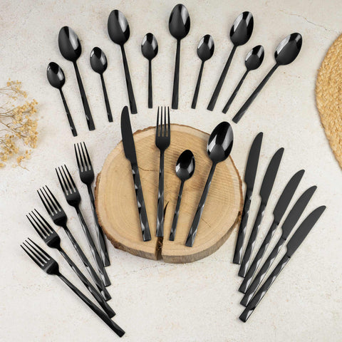  BH/3074, juego de cubiertos de 24 piezas con revestimiento PVD NEGRO PULIDO espejo, Negro, juego de cubiertos de 24 piezas, juego de cubiertos, cubiertos, espejo, Vajilla