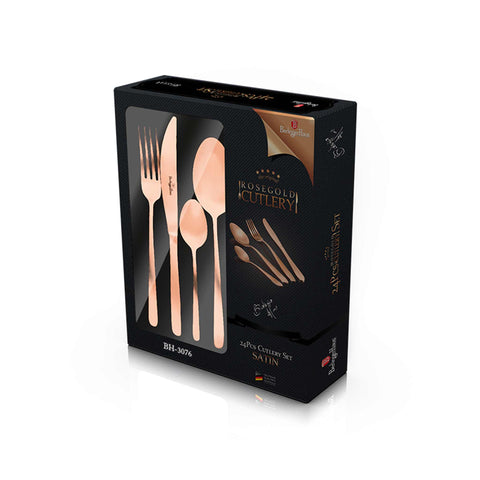  BH/3076, juego de cubiertos de 24 piezas con recubrimiento PVD de oro rosa pulido satinado, oro rosa, juego de cubiertos de 24 piezas, juego de cubiertos, cubiertos, satinado, vajilla