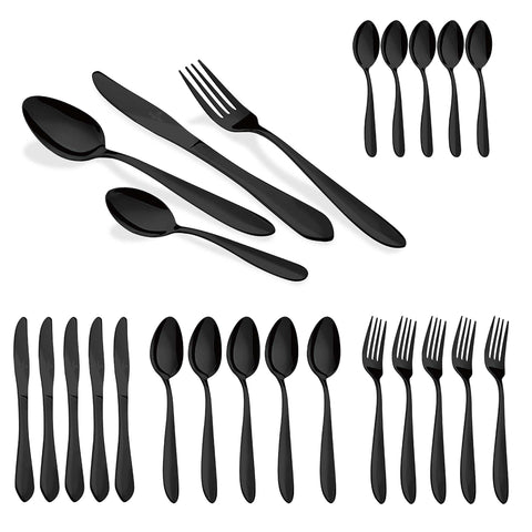  BH/3077, juego de cubiertos de 24 piezas con revestimiento PVD NEGRO PULIDO espejo, Negro, juego de cubiertos de 24 piezas, juego de cubiertos, cubiertos, espejo, Vajilla