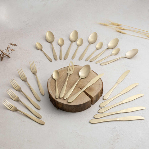  BH/3079,BH/2639,Juego de cubiertos de 24 piezas con RECUBRIMIENTO PVD ORO PULIDO espejo,Champán,Juego de cubiertos de 24 piezas,Juego de cubiertos,Cuchillería,Espejo,Vajilla