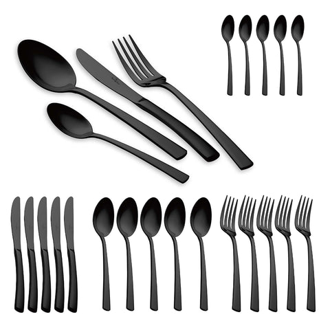 BH/3080, juego de cubiertos de 24 piezas con revestimiento PVD NEGRO PULIDO espejo, Negro, juego de cubiertos de 24 piezas, juego de cubiertos, cubiertos, espejo, Vajilla