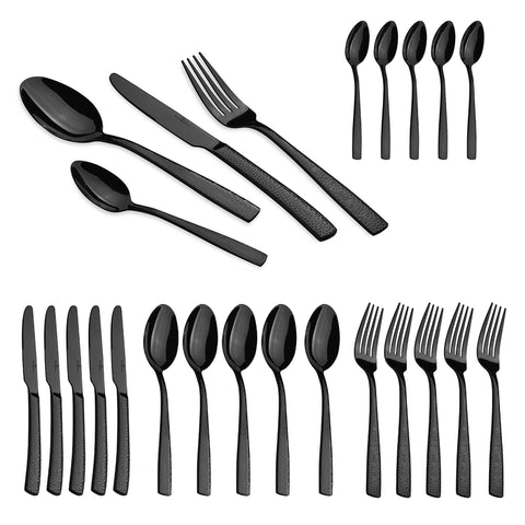 BH/3081, juego de cubiertos de 24 piezas con revestimiento PVD NEGRO PULIDO espejo, Negro, juego de cubiertos de 24 piezas, juego de cubiertos, cubiertos, espejo, vajilla