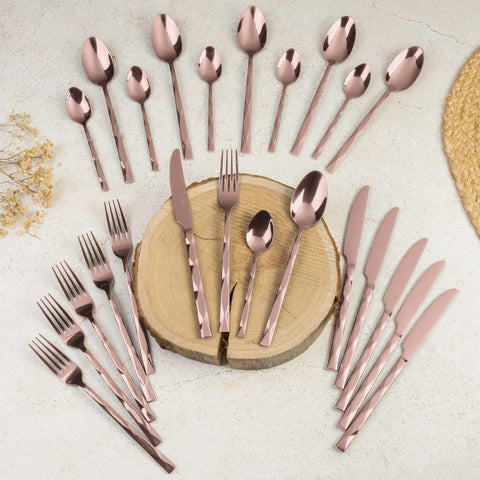 BH/3082, juego de cubiertos de 24 piezas con recubrimiento PVD de oro rosa pulido espejo, oro rosa, juego de cubiertos de 24 piezas, juego de cubiertos, cubiertos, espejo, vajilla