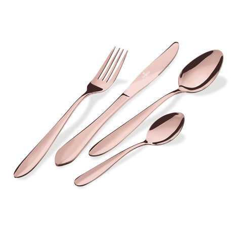  BH/3083, juego de cubiertos de 4 piezas con espejo y bolsa de viaje de lona, oro rosa, juego de cubiertos de 4 piezas, juego de cubiertos, cubiertos, espejo, bolsa de viaje, portátil, vajilla