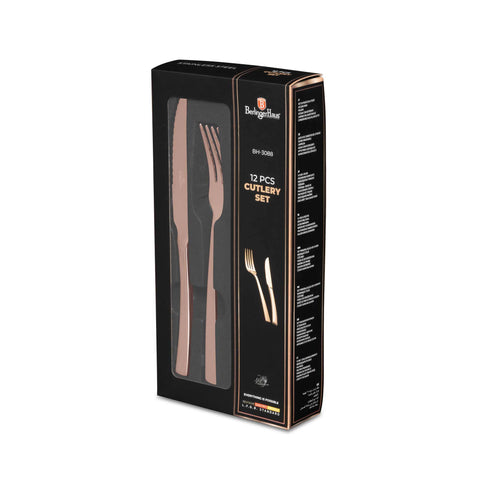  BH/3088, juego de cubiertos de 12 piezas con cuchillo para carne, oro rosa, juego de cubiertos de 12 piezas, juego de cubiertos, cubiertos, espejo, vajilla
