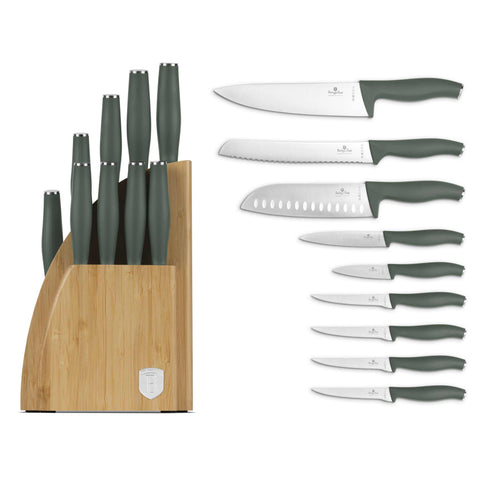  BH/3123, juego de cuchillos de 10 piezas con soporte de bambú, verde mate, juego de cuchillos de 10 piezas con soporte de bambú, juego de cuchillos, cuchillos, cuchillo, tabla de cortar, bambú, cuchillos y herramientas de corte