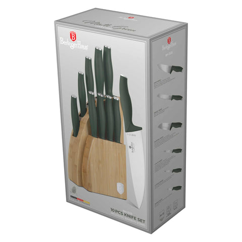  BH/3123, juego de cuchillos de 10 piezas con soporte de bambú, verde mate, juego de cuchillos de 10 piezas con soporte de bambú, juego de cuchillos, cuchillos, cuchillo, tabla de cortar, bambú, cuchillos y herramientas de corte