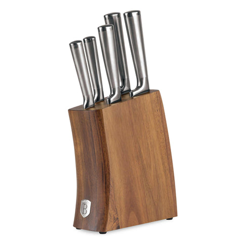 Set De 6 Cuchillos Con Soporte De Madera De Acacia