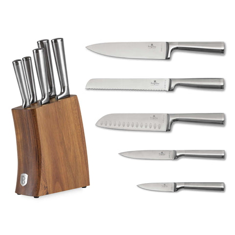 Set De 6 Cuchillos Con Soporte De Madera De Acacia