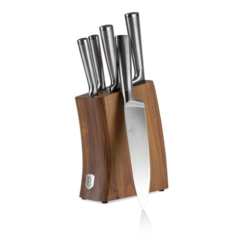 Juego De 6 Cuchillos Con Soporte De Madera De Acacia