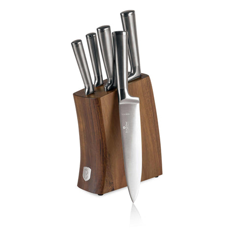 Set De 6 Cuchillos Con Soporte De Madera De Acacia