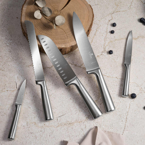 Set De 6 Cuchillos Con Soporte De Madera De Acacia