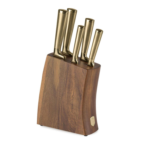Set De 6 Cuchillos Con Soporte De Madera De Acacia