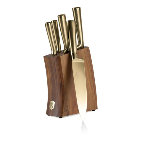 Juego De 6 Cuchillos Con Soporte De Madera De Acacia
