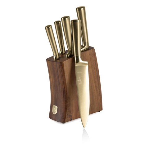 Juego De 6 Cuchillos Con Soporte De Madera De Acacia
