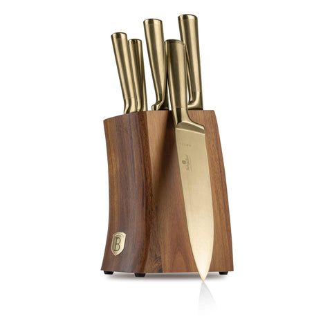 Juego De 6 Cuchillos Con Soporte De Madera De Acacia