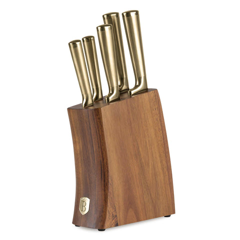 Set De 6 Cuchillos Con Soporte De Madera De Acacia