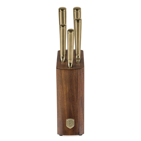 Set De 6 Cuchillos Con Soporte De Madera De Acacia