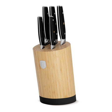 BH/3136, juego de cuchillos de 6 piezas con soporte de bambú, negro, plateado, juego de cuchillos de 6 piezas con soporte de bambú b., juego de cuchillos, cuchillos, cuchillo, tabla de cortar, bambú, cuchillos y herramientas de corte
