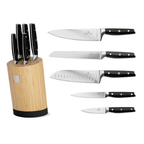 BH/3136, juego de cuchillos de 6 piezas con soporte de bambú, negro, plateado, juego de cuchillos de 6 piezas con soporte de bambú b., juego de cuchillos, cuchillos, cuchillo, tabla de cortar, bambú, cuchillos y herramientas de corte