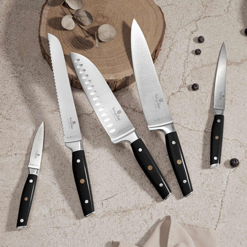 BH/3136, juego de cuchillos de 6 piezas con soporte de bambú, negro, plateado, juego de cuchillos de 6 piezas con soporte de bambú b., juego de cuchillos, cuchillos, cuchillo, tabla de cortar, bambú, cuchillos y herramientas de corte