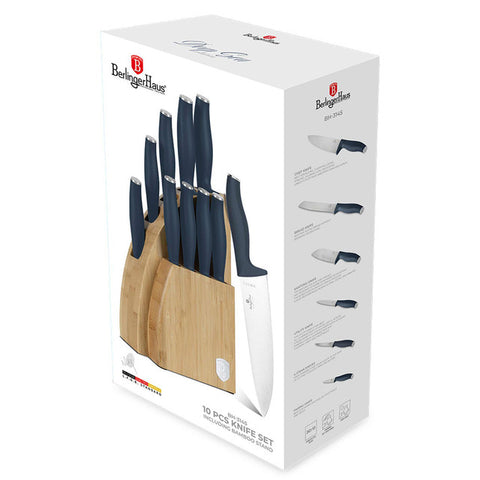  BH/3145, juego de cuchillos de 10 piezas con soporte de bambú, azul mate, juego de cuchillos de 10 piezas con soporte de bambú, juego de cuchillos, cuchillos, cuchillo, soporte, bambú