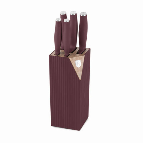 Product image of 6pcs knife set with stand. Part of the Leonardo Nordic Collection . Features: • Material: stainless steel • Chef knife 20 cm • Bread knife 20 cm • Santoku knife 17,5 cm • Utility knife 12,5 cm • Paring knife 9 cm • Stand • Co.... (Studio view). Official Berlinger Haus product, boosted by Promintra sl.