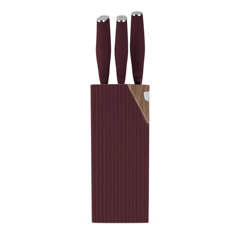 Product image of 6pcs knife set with stand. Part of the Leonardo Nordic Collection . Features: • Material: stainless steel • Chef knife 20 cm • Bread knife 20 cm • Santoku knife 17,5 cm • Utility knife 12,5 cm • Paring knife 9 cm • Stand • Co.... (Studio view). Official Berlinger Haus product, boosted by Promintra sl.