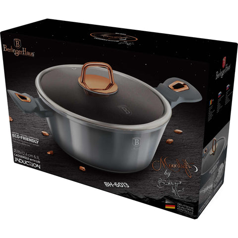 Product image of Casserole with lid 28cm. Part of the Moonlight Collection . Features: • Material: forged aluminum • Casserole with lid Ø28*12,4 cm 6,1L • Color: metallic grey REGISTERED DESIGN BY BERLINGER HAUS!. (Lifestyle view). Official Berlinger Haus product, boosted by Promintra sl.