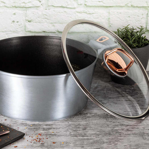 Product image of Casserole with lid 28cm. Part of the Moonlight Collection . Features: • Material: forged aluminum • Casserole with lid Ø28*12,4 cm 6,1L • Color: metallic grey REGISTERED DESIGN BY BERLINGER HAUS!. (Lifestyle view). Official Berlinger Haus product, boosted by Promintra sl.