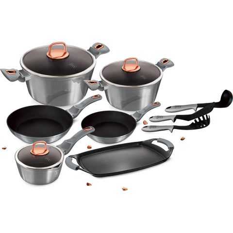  BH/6021, juego de utensilios de cocina de 12 + 2 piezas, gris, juego de utensilios de cocina de 12 + 2 piezas, juego de utensilios de cocina, ollas, juego de ollas, ollas y sartenes, juego de ollas y sartenes, juego, herramientas de cocina, placa de parrilla, cocina, utensilios de cocina, ollas y cazuelas