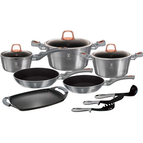  BH/6021, Juego de utensilios de cocina de 12+2 piezas, Gris, Juego de utensilios de cocina de 12+2 piezas, juego de utensilios de cocina, ollas, juego de ollas, ollas y sartenes, juego de ollas y sartenes, juego, utensilios de cocina, plancha, cocina, utensilios de cocina, Ollas y cacerolas