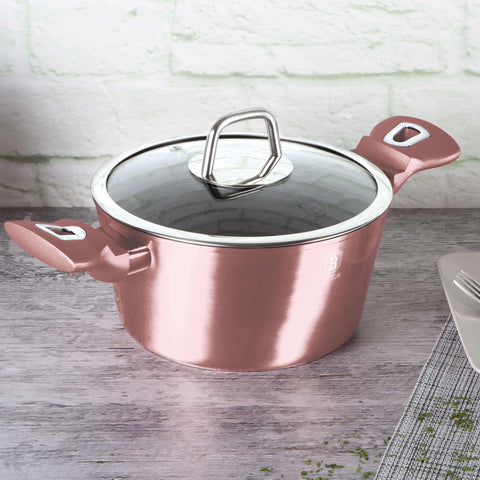  BH/6034, Cacerola con tapa 20cm, Rosa, Cacerola 20 cm, Cacerola, Olla, Cacerola con tapa, Batería de cocina, Cocina, Ollas y cazuelas