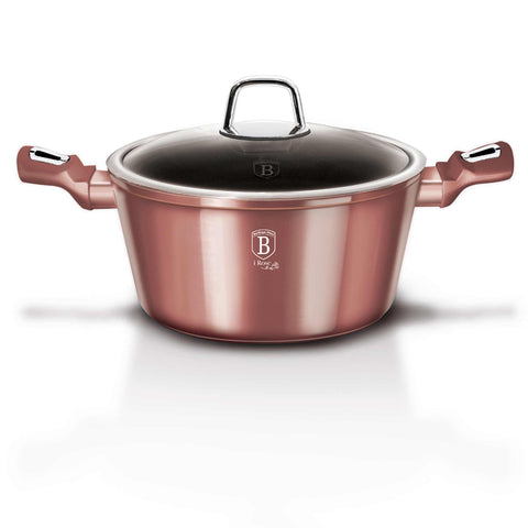 Product image of Casserole with lid 28cm. Part of the I-Rose Collection . Features: • Material: forged aluminum • Casserole with lid Ø28*12,4 cm 6,1L • Color: metallic pink REGISTERED DESIGN BY BERLINGER HAUS!. (Lifestyle view). Official Berlinger Haus product, boosted by Promintra sl.