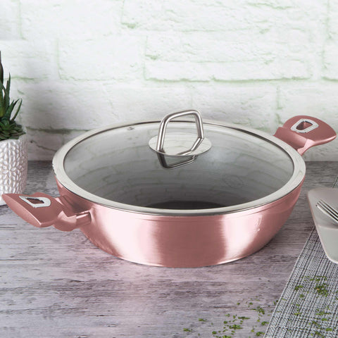 olla baja, olla baja con tapa, olla, utensilios de cocina, cocinar, olla baja de 28 cm, rosa,,,BH/6037