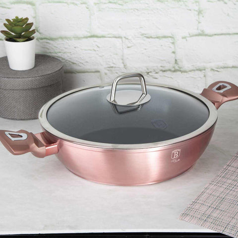 olla baja, olla baja con tapa, olla, utensilios de cocina, cocinar, olla baja de 28 cm, rosa,,,BH/6037