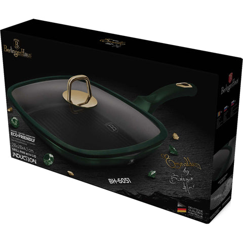  BH/6051, Sartén para parrilla con tapa de 28 cm, Esmeralda, Verde, Sartén para parrilla de 28 cm con tapa, Sartén, Sartén para freír, Sartén para parrilla, Sartén para parrilla con tapa, Batería de cocina, Cocinar