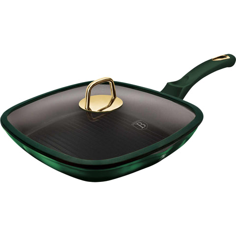 BH/6051, Sartén grill con tapa 28cm, verde esmeralda, sartén grill 28 cm con tapa, sartén, sartén, sartén grill, sartén grill con tapa, batería de cocina, cocinar