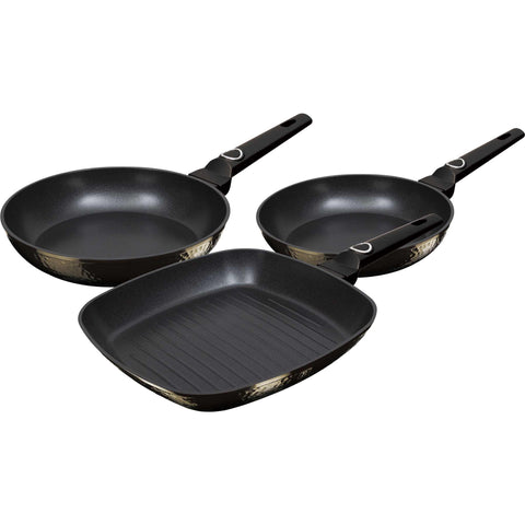 sartén, juego de sartenes, sartén, juego de sartenes, sartén grill, utensilios de cocina, cocinar, juego de sartenes 3 piezas b., negro,,,BH/6073