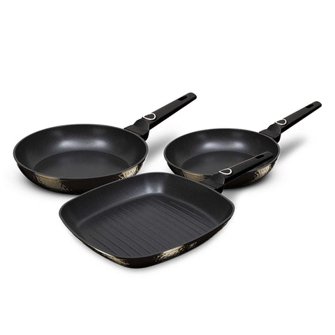  BH/6073, juego de 3 sartenes, negro, juego de 3 sartenes b., sartén, juego de sartenes, sartén, juego de sartenes, sartén para parrilla, utensilios de cocina, cocina, sartenes, juego de sartenes