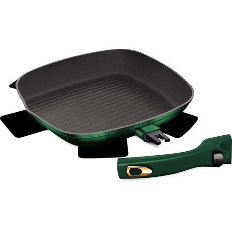 BH/6089, BH/6050, Sartén grill 28cm con mango desmontable, verde esmeralda, sartén grill 28 cm, mango desmontable, sartén, sartén grill, batería de cocina, cocinar