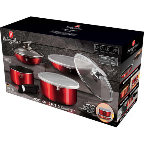 BH/6145, BH/6145PI, BH/6145I, juego de utensilios de cocina de 9 piezas, burdeos, rojo, juego de utensilios de cocina de 9 piezas, mango de clic, utensilios de cocina inteligentes, juego de utensilios de cocina, ollas y sartenes, juego de ollas y sartenes, juego, clic, cocina, utensilios de cocina, ollas y cacerolas