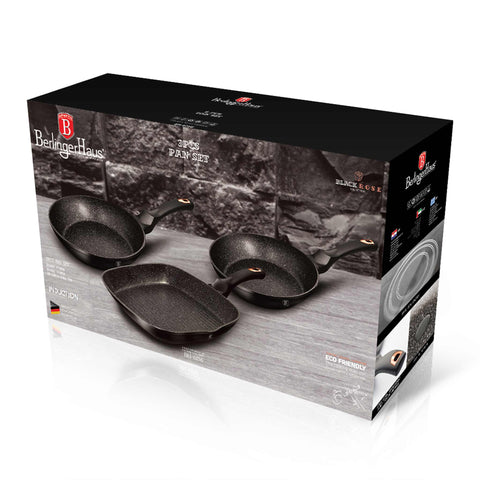  BH/6156,BH/8361, juego de 3 sartenes, negro, oro rosa, juego de 3 sartenes b., sartén, juego de sartenes, sartén, juego de sartenes, sartén para parrilla, utensilios de cocina, cocina, sartenes, juego de sartenes