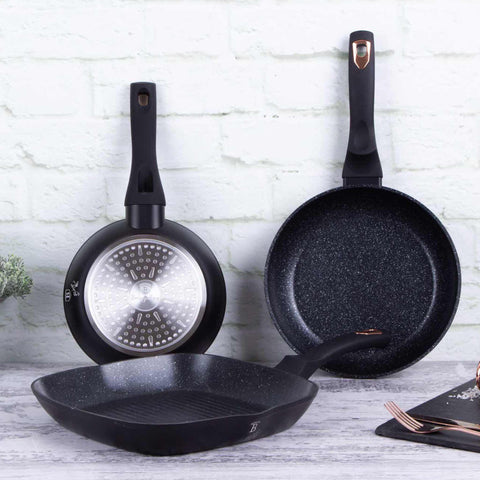  BH/6156,BH/8361, juego de 3 sartenes, negro, oro rosa, juego de 3 sartenes b., sartén, juego de sartenes, sartén, juego de sartenes, sartén para parrilla, utensilios de cocina, cocina, sartenes, juego de sartenes