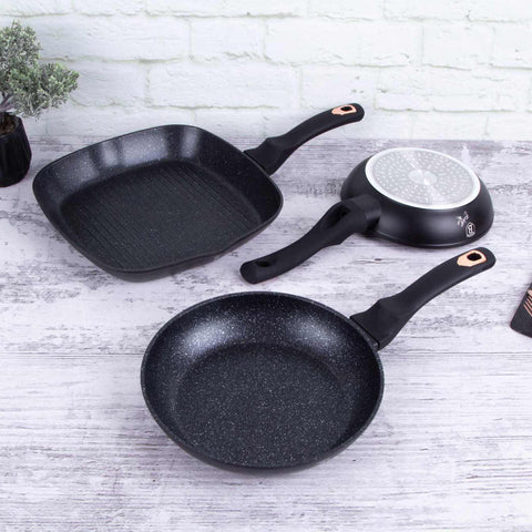  BH/6156,BH/8361, juego de 3 sartenes, negro, oro rosa, juego de 3 sartenes b., sartén, juego de sartenes, sartén, juego de sartenes, sartén para parrilla, utensilios de cocina, cocina, sartenes, juego de sartenes