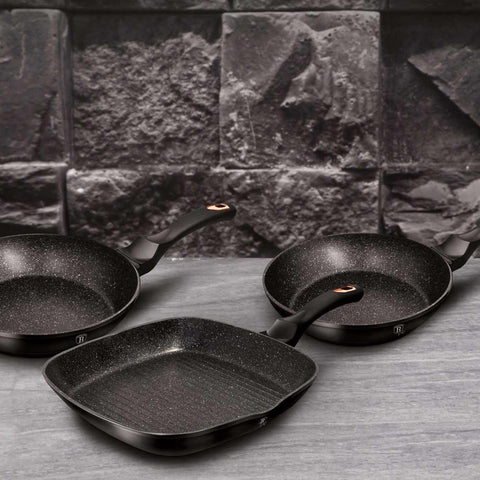  BH/6156,BH/8361, juego de 3 sartenes, negro, oro rosa, juego de 3 sartenes b., sartén, juego de sartenes, sartén, juego de sartenes, sartén para parrilla, utensilios de cocina, cocina, sartenes, juego de sartenes