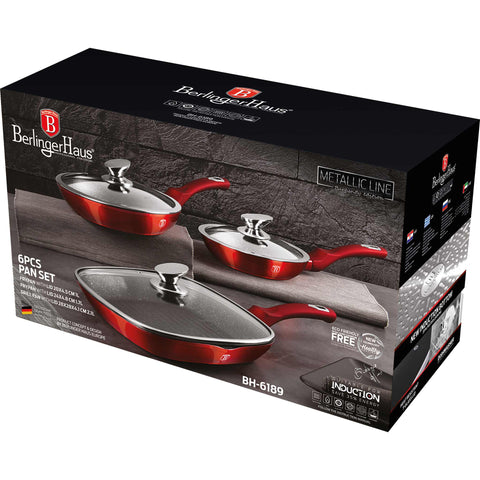  BH/6189, juego de 6 sartenes, burdeos, rojo, juego de 6 sartenes, sartén, juego de sartenes, juego de sartenes con tapa, sartén, juego de sartenes, sartén para parrilla, utensilios de cocina, cocina, sartenes, juego de sartenes